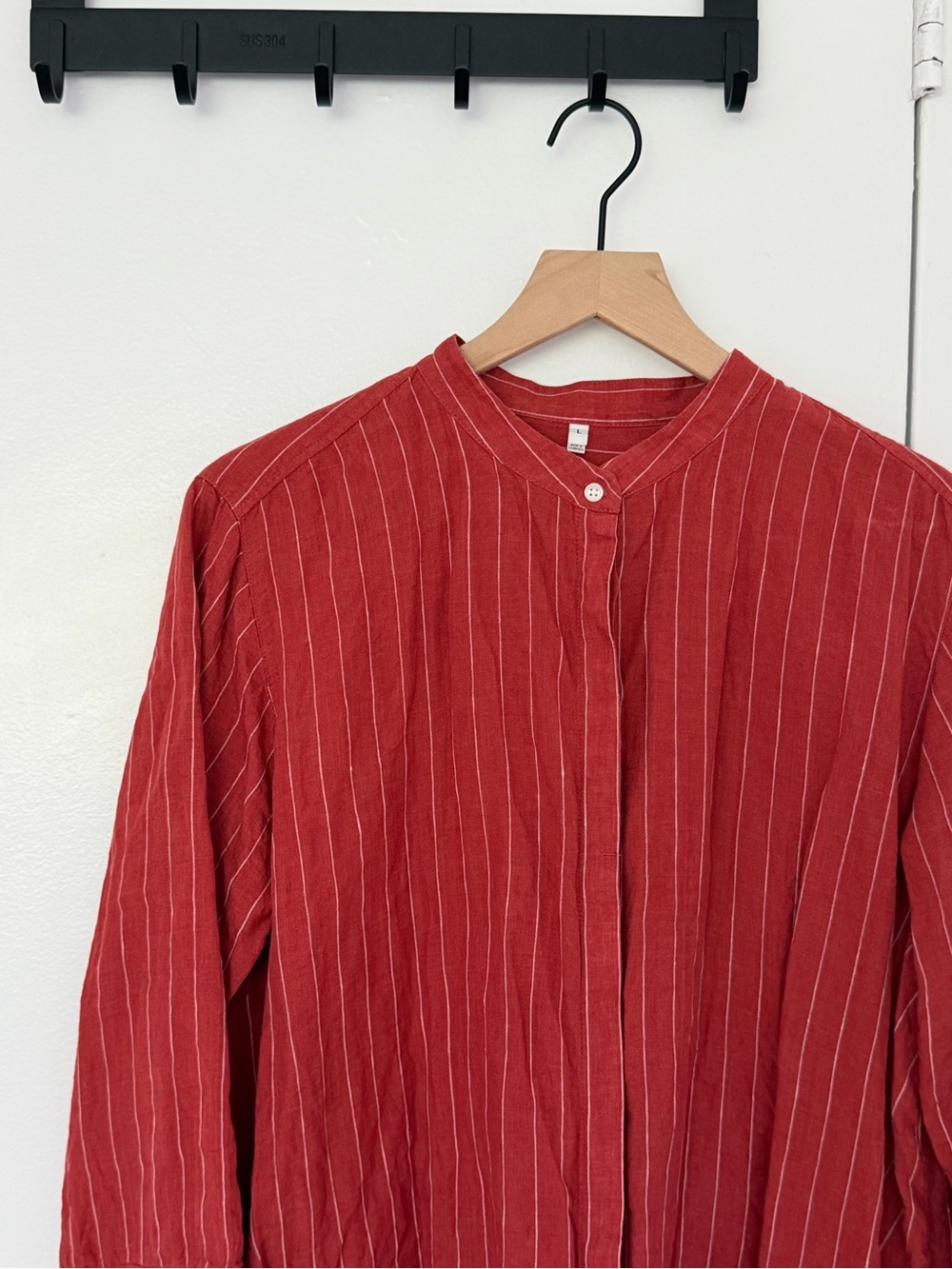 Muni linen pinstripe top Red L - Picture 2 of 9
